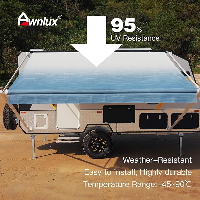 AWNLUX RV Awning Fabric Replacement - Heavy Duty Weatherproof 4-Ply Vinyl - Universal Fit for Carefree, Dometic, Lippert & More - Ocean Blue - 13' Projection (Fabric 12'2"X8")