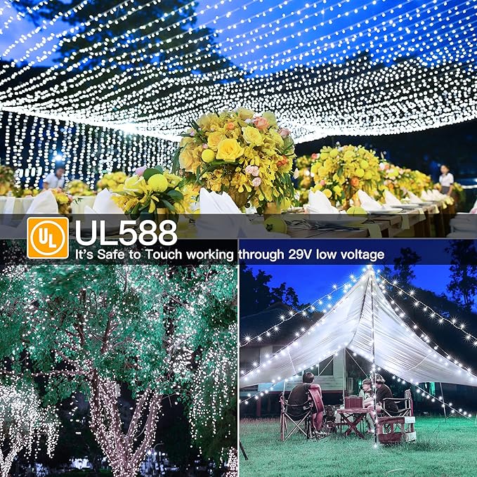 Ollny Christmas Lights Outdoor 800LED 262FT, Cool White Plug in Fairy Lights with Remote, 8 Modes Waterproof Timers Dimmable LED String Lights for Indoor House Outside Bedroom Patio Balcony