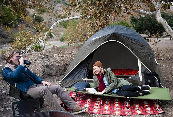 MARCHWAY Lightweight Folding Tent Camping Cot Bed with Lever Lock, Easy Setup Portable Compact for Outdoor Travel, Hunting, Hiking, Motorcycling, Support 330Lbs (Army Green)