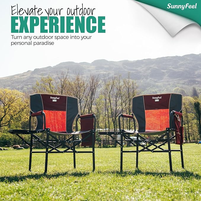 SUNNYFEEL Oversized Camping Directors Chair 2 Pack, Portable Folding Lawn Chairs for Adults Heavy Duty with Side Table,Pocket for Beach, Fishing,Picnic,Concert Outdoor, Foldable Camp Chairs