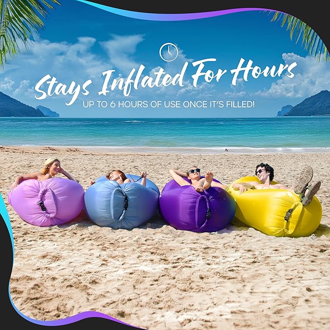 Nevlers Inflatable Lounger | 210T Polyester Inflatable Chair | No-Pump Blow Up Couch | Camping Couch Air Sofa Bed w/ 450 lbs. Cap., Pockets & Matching Bag | Use as Inflatable Couch for Adults & Kids