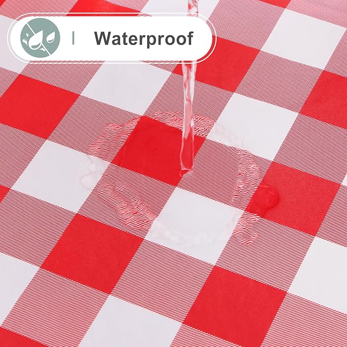 misaya Square Waterproof Vinyl Table Cloth, Buffalo Flannel Backed Tablecloth, Wipeable Plastic Table Cover for Dinner, Kitchen, Outdoor (60" x 60", Red and White)