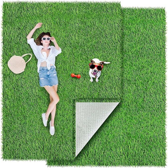 2 Pcs 5 x 3 ft Artificial Grass Turf Area Rug Indoor Outdoor Square Rug Green Realistic Camping Carpet Camping Rug Tent Turf Carpet Artificial Grass for Garden Yard Landscape Playground