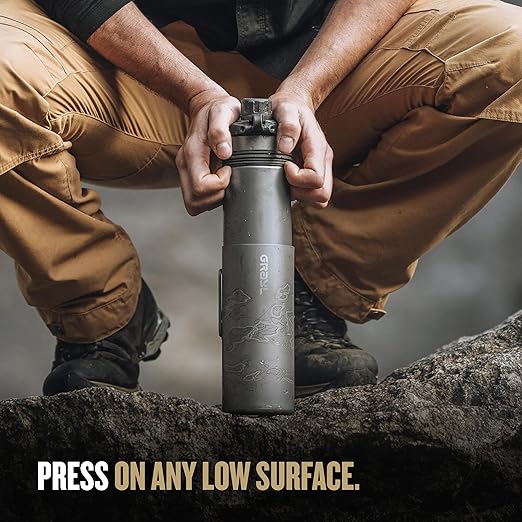 GRAYL GeoPress Titanium 24 oz Water Purifier Bottle with Cooking Lid - Filter for Hiking, Camping, Survival, Travel (Covert Black)