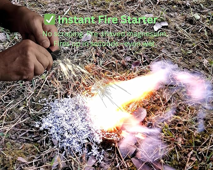 Emergency Fire Starter Kit – 6 Magnesium Bags + 3.15" Ferro Rod (12,000+ Strikes) + 4" Waxed Rope (12 Min Burn) – Survival Kit in Waterproof Tin for Camping, Hiking
