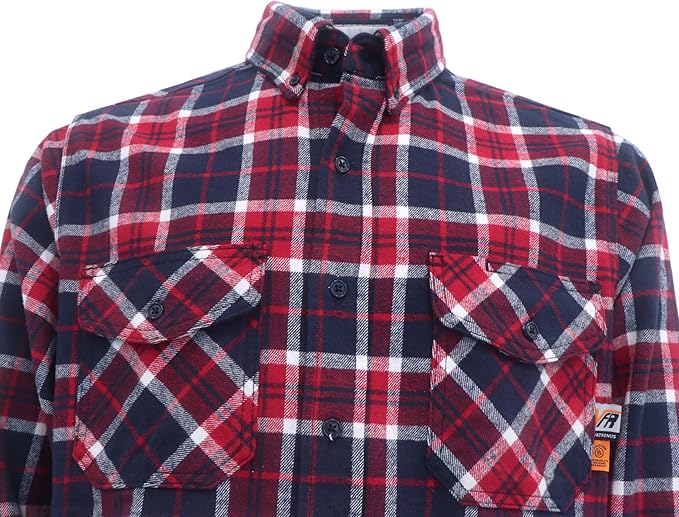 VATRENUS FR Shirts for Men Plaid Flannel Jacket 8.5oz Heavyweight Flame Resistant Welding Shirt