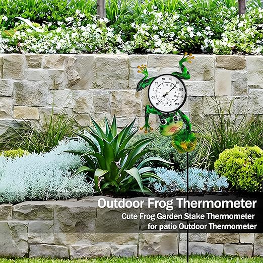Outdoor Thermometer for Patio - Frog Garden Stake Thermometer with Decorative Design - 44 inch Outside Temperature Gauge for Yard - Easy to Read, Durable & Weatherproof - Garden Decor