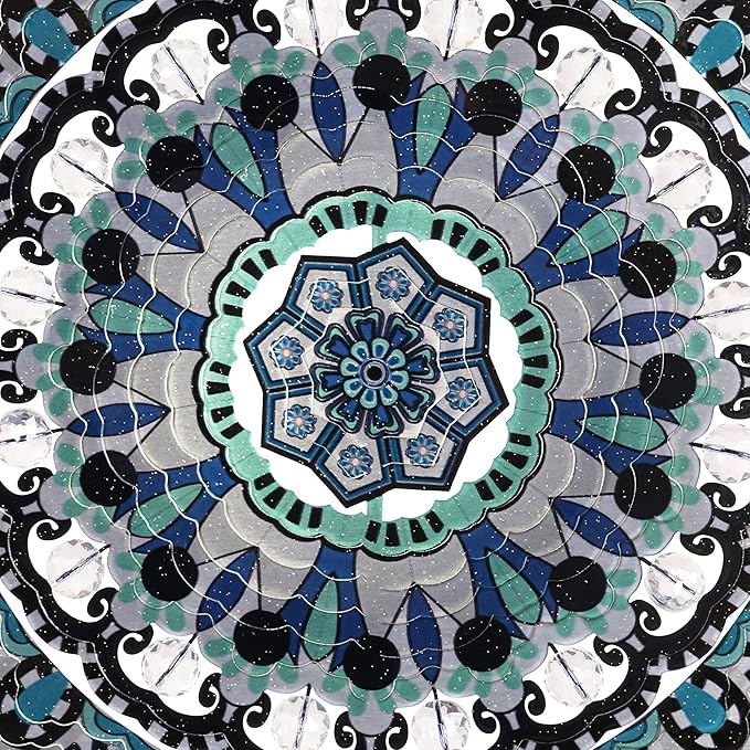 Exhart Wind Spinner, Blue and Black Mandala Hanging Wind Sculpture, 3D Laser Cut Patterns with Bead Details, Metal Outdoor Garden Decoration, Multicolor Lawn and Yard Art, 12 Inch