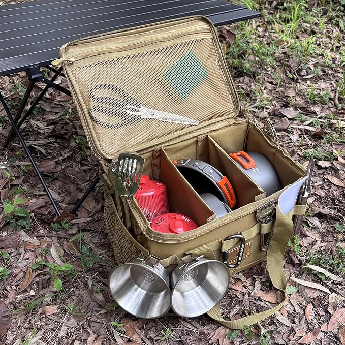 Tactical Camping Storage Bag 18L Tactical Utility Tote Bag Camping Cookware Organizer Trunk Organizer (Khaki)