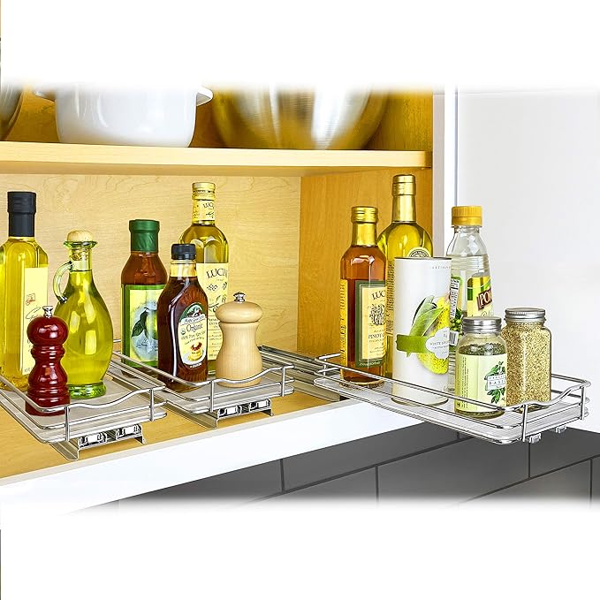 LYNK PROFESSIONAL® Pull Out Spice Rack Organizer for Inside Kitchen Cabinets - 6-1/4 inch Wide - Slide Out Drawer – Chrome Sliding Spice Cabinet Organization Shelf Racks - 1 Tier