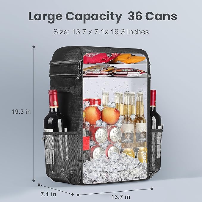 Cooler Backpack, 36 Cans Multifunctional Leakproof Cooler Backpack with Padded Top Handle, Mesh Pocket for Camping BBQ