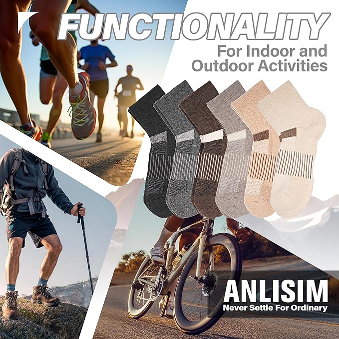 6 Pairs Merino Wool Ankle Running Hiking Socks Compression Support Breathable Thick Cushion No Show Socks for Women Men
