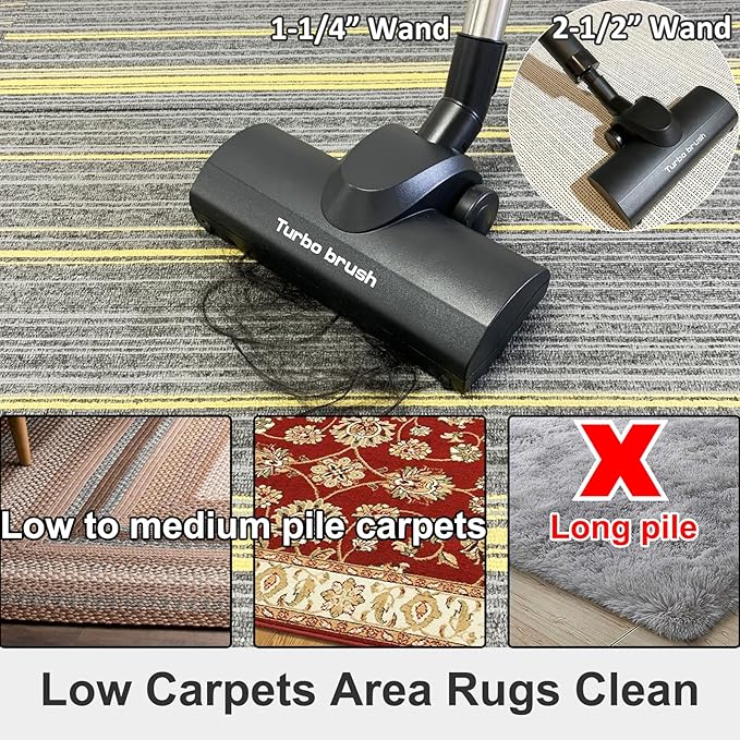 Turbo Brush Head Shop Vac Accessory 1.25" with 2.5" Hose Adapter, as 1-1/4" 2-1/2" Shopvac Attachment Wet Dry Vacuum Adaptor, Ideal for Pet Hair Removal on Carpets Area Rugs Hardfloors