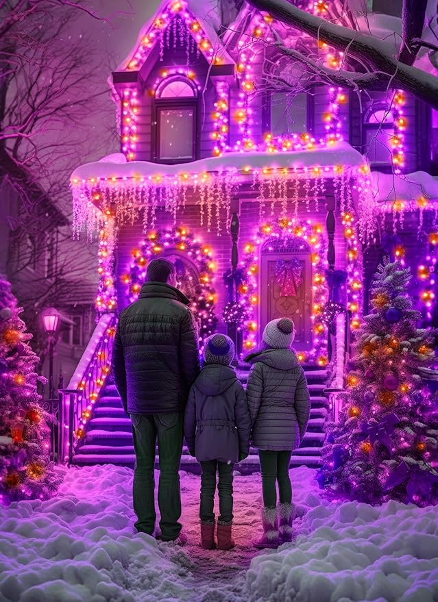 Brightown 2-Pack 400LED 170FT Total Halloween Solar Outdoor Lights IP65 Waterproof Solar Powered Lights with 8 Lighting Modes for Party Garden Yard Home Holiday Tree Decoration Lighting,Orange&Purple