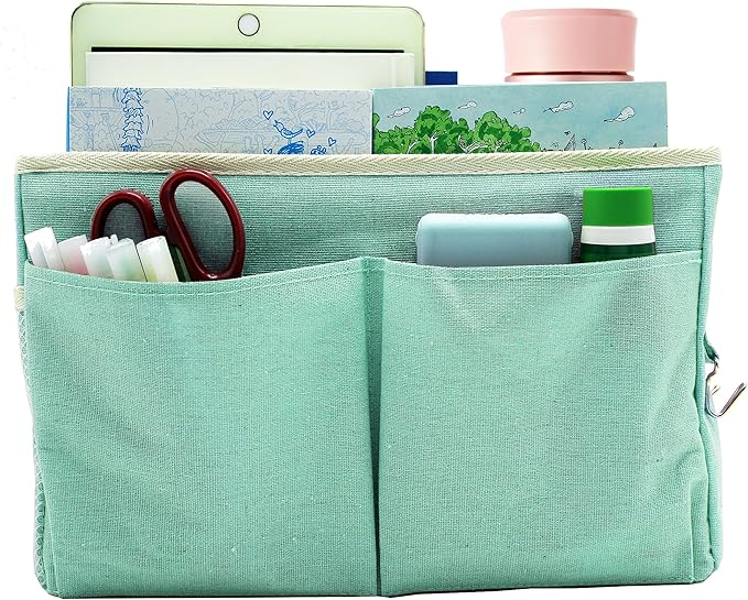 Bedside Caddy Bedside Hanging Storage Basket Multi-Function Organizer Caddy for Bunk and Hospital Beds Dorm Rooms Bed Rails, Can be Placed Glasses Books Mobile Phones(Green)