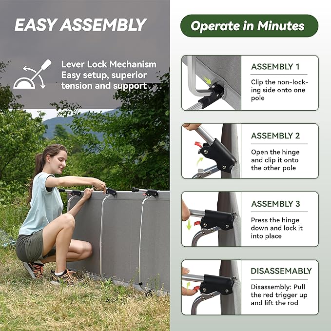 MARCHWAY Lightweight Folding Tent Camping Cot Bed with Lever Lock, Easy Setup Portable Compact for Outdoor Travel, Hunting, Hiking, Motorcycling, Support 330Lbs (Grey)