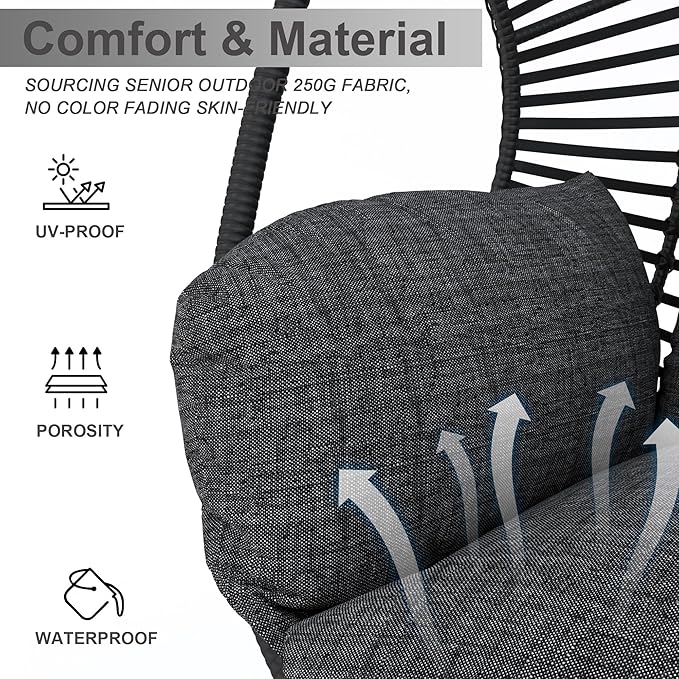 Hanging Egg Chair with Stand - Egg Swing Chair Outdoor Indoor Patio Wicker Chair Swing Hammock Egg Chairs 400lbs Capacity for Outside Patio, Bedroom, Garden and Balcony (Grey-Nest, 1PC)