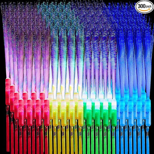 Lewtemi 300 Pcs Fiber Optic Wands Bulk Light up Glow Stick Fiber Optic Sticks Glow in The Dark Party Supplies LED Colorful Flashing Wands for Wedding Party Favors(Bright Color)