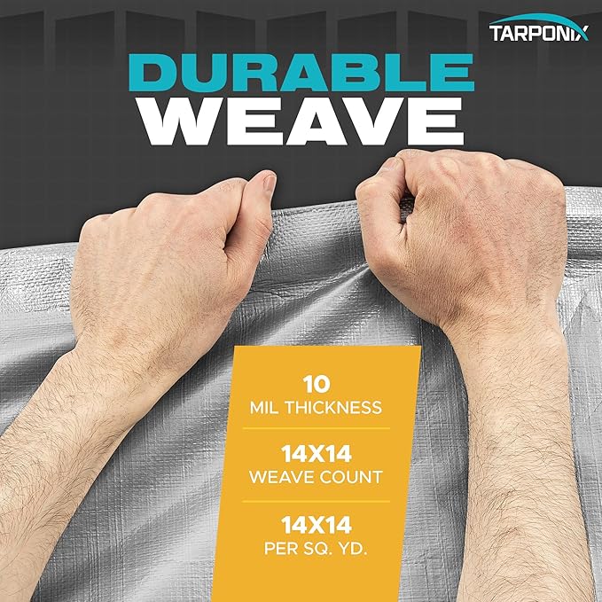 18' x 24' Dual-Sided Heavy-Duty Tarp – 10 Mil Tear-Resistant Silver & Black Cover with Reinforced Edges and Anti-Rust Grommets