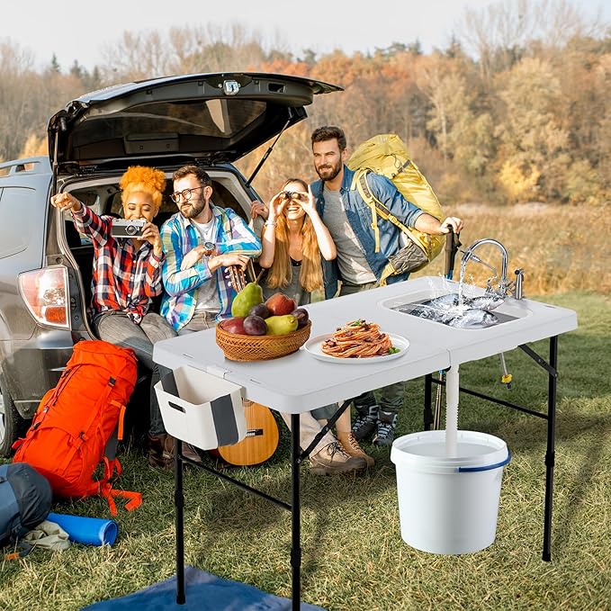 Dragosum 50" Folding Fish Cleaning Table with Foldable Sink, Outdoor Fillet Station Portable Camping Kitchen Station with Smaller Folding Volume, Larger Desktop, Fish Cleaning Kit