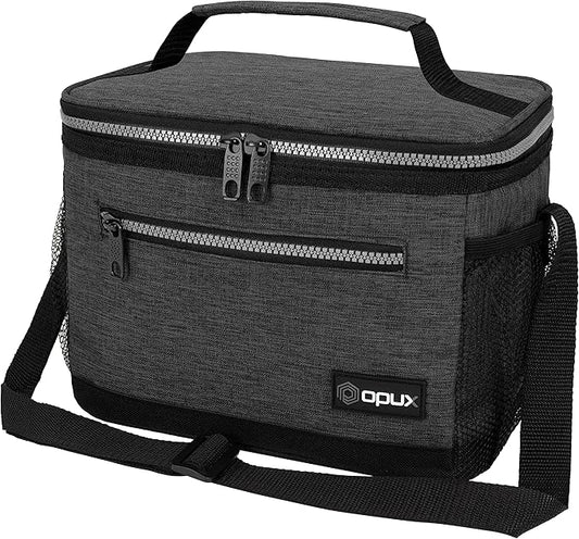 opux Insulated Lunch Box Men Women, Lunch Bag for Work School, Leakproof Soft Cooler Tote Adult, Large Lunch Pail Kids Boys Girls, Picnic Beach Food Bag with Shoulder Strap, Charcoal