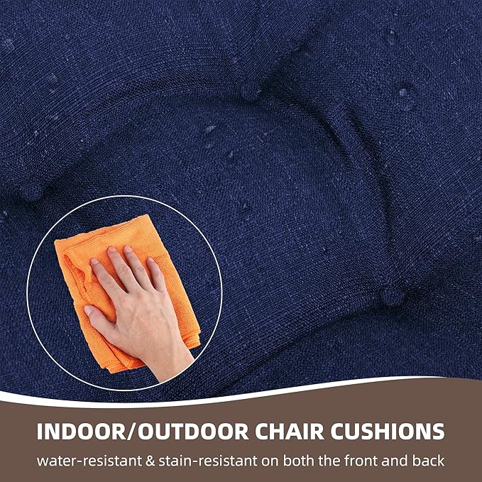 RACE LEAF Outdoor Seat Cushions Set of 2, 17" x 17" Square Patio Cushions, Plump Filling Tufted Water-Resistant Olefin Chair Seat Cushion with Ties for Non-Slip Support, Navy