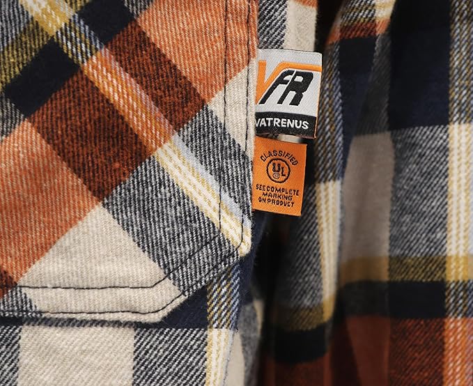 VATRENUS FR Shirts for Men Plaid Flannel Jacket 8.5oz Heavyweight Flame Resistant Welding Shirt
