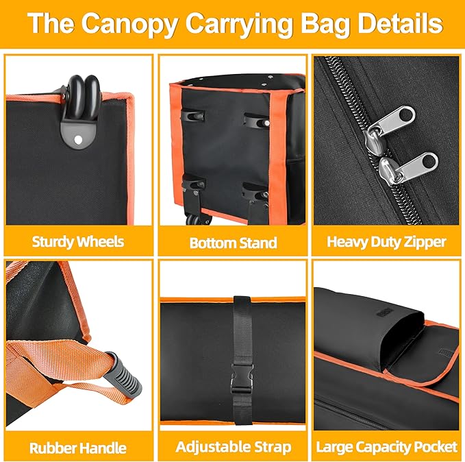 10 x 10 x 48in Canopy Bag Replacement for 10 x 10 Pop Up Canopy Tent with Roller Wheels - Canopy Carrying Bag with Handles - Pop Up Canopy Replacement Parts - 600D Waterproof Oxford Fabric