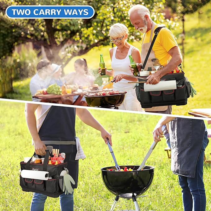 Large Grill Caddy with Hard Bottom, Portable Foldable Griddle Organizer for Blackstone Accessories, Tailgate Essentials, Perfect for Outdoor Grilling, RV, Camping & Grill Gifts for Men