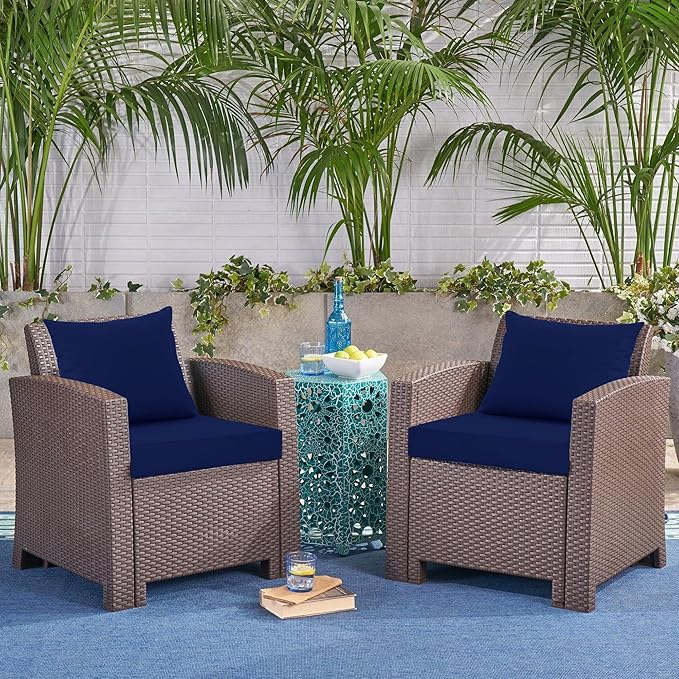 Outdoor Chair Cushions, Waterproof Outdoor Cushions for Patio Furniture w/Fade-Resistant, Removable & Machine-Washable Covers, 19x19 Inch, Ideal for Seat in Gardens/Porch – Set of 2, Navy Blue