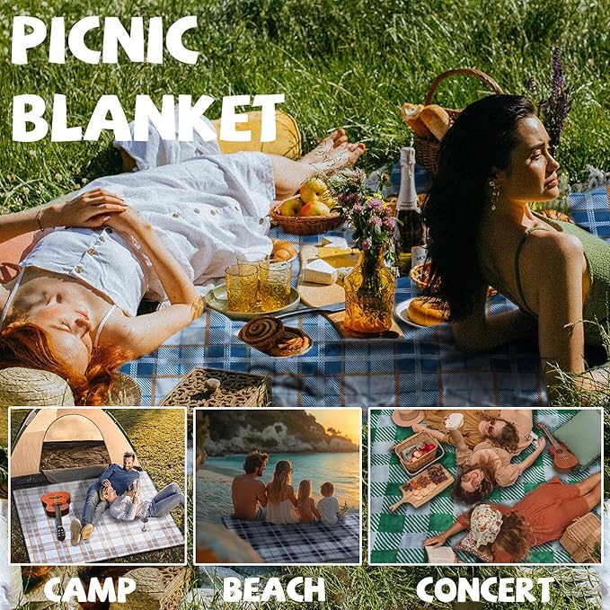 Extra Large Checkered Picnic Blankets Portable 80x80 Oversized Waterproof Sandproof Outdoor Beach Blanket Camping Grass Mat Sand Free Big Giant Car Rv Accessories Navy Baseball Sporting Eeential Gift