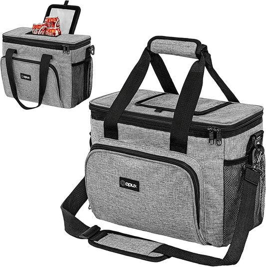 OPUX Soft Cooler Bag, Insulated Collapsible Lunch Cooler Tote for Men Work Camping Beach Travel, Portable Soft Sided Leakproof Waterproof Large Lunch Bag Box with Shoulder Strap 30 Cans, Heather Gray