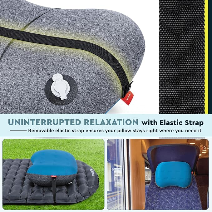 Hikenture Camping Pillow Ultralight, Inflatable Pillows with Removable Cover, Compact Portable Backpacking Pillow, Ergonomic Blow Up Camp Pillows, Washable Air Pillow for Hiking, Beach (Blue)