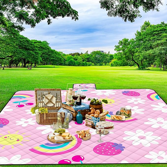 Extra Large Picnic Blanket Waterproof,80"x 80"Foldable Machine Washable Beach Blankets,Outdoor Blanket for 6-8 Adults, Picnic Mat Suitable for Indoor Crawling,Park Beach,Camping,Hiking, Travel(Pink)