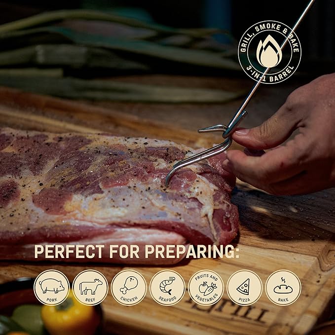 Charcoal Grills - Basic 25 lbs - Stainless Steel Smoker Grill 3-in-1 for Cooking & Home BBQ - Portable Vertical Smoker Barrel for Outdoor & Camping - Meat Grill with Thermometer & Accessories