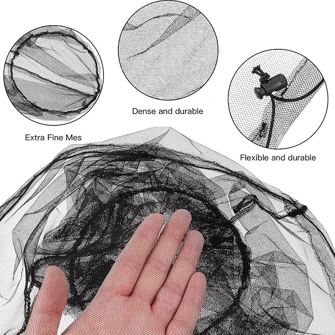 HESTYA 4 Pack Mosquito Head Net Face Mesh Protecting Net for Outdoor Hiking Camping Climbing Mosquito Fly Insects Preventing(Black, Gray)