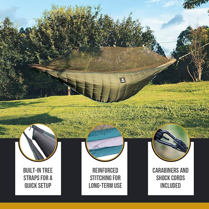 OneTigris Night Protector Ultralight Hammock Underquilt, Full Length Camping Quilt for Hammocks Warm 3-4 Seasons, Weighs only 28oz, Great for Camping Hiking Backpacking Traveling Beach