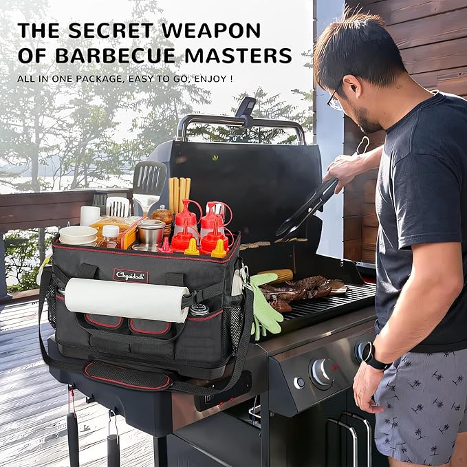 Large Grill Caddy with Hard Bottom, Portable Foldable Griddle Organizer for Blackstone Accessories, Tailgate Essentials, Perfect for Outdoor Grilling, RV, Camping & Grill Gifts for Men