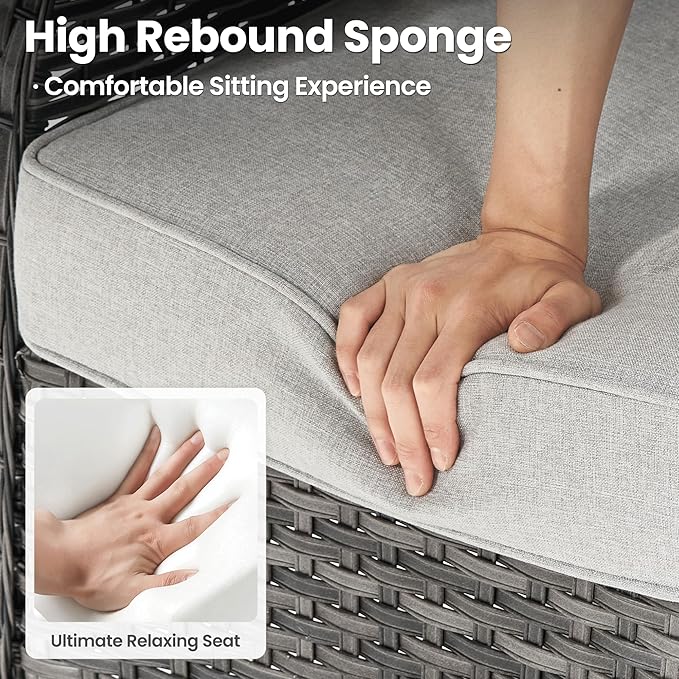 ovios 7 Pieces Patio Furniture Set, Outdoor Wicker Sofas with 4 Chairs, Ottomans and Comfy Cushions, All Weather High Back Couch Set for Deck Porch, Grey Rattan, Grey