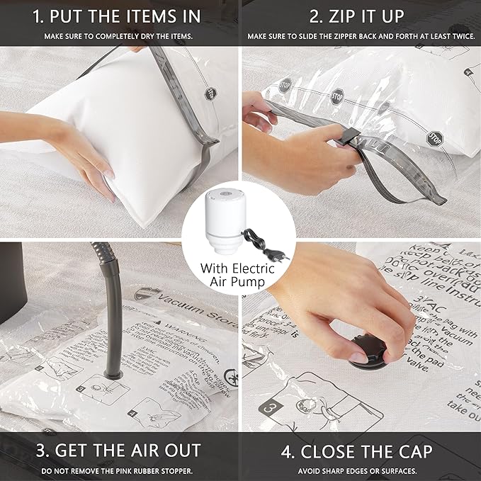 SUOCO 14 Combo Vacuum Storage Bags with Electric Pump, (4 Jumbo, 4 Large, 3 Medium, 3 Small) Travel Clothes Space Saver Bags, Compression Airtight Seal Bags for Clothing, Pillows, Comforters, Blankets