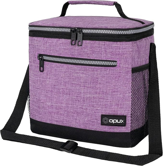 opux Extra Large Insulated Lunch Box Men Women, Lunch Bag for Work, Leakproof Soft Cooler Tote Adult, Lunch Pail, Picnic Beach Collapsible Food Bag with Shoulder Strap, Purple