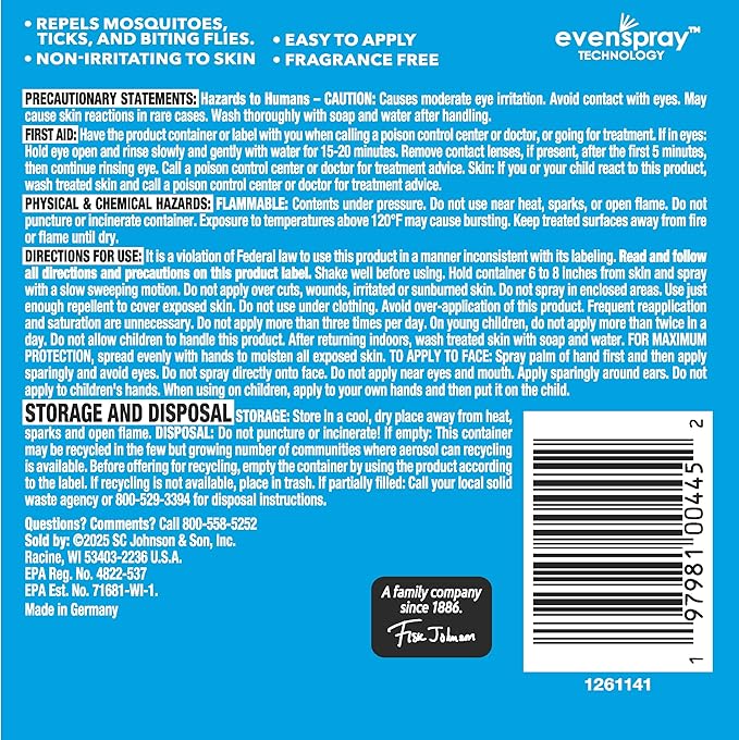 OFF! Insect Repellent Aerosol for Adults & Kids, Fragrance-Free Bug Spray for Everyday Protection from Mosquitoes and Ticks, 5 oz, Pack of 2