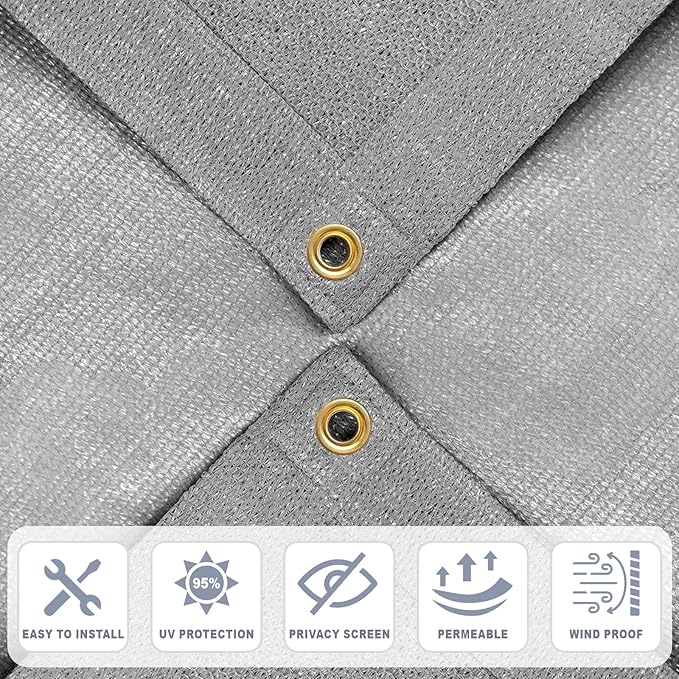 Cool Area Sun Shade Cloth with Grommets 6×20 FT Shade Panel Shade Tarp Screen Fabic for Outdoor Patio Pergola Cover Deck Garden, Silver (Customized)