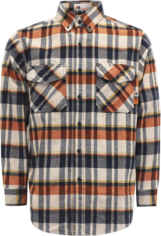 VATRENUS FR Shirts for Men Plaid Flannel Jacket 8.5oz Heavyweight Flame Resistant Welding Shirt