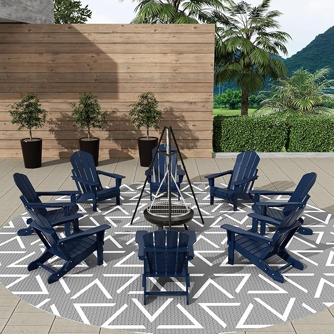 WestinTrends Malibu Malibu Outdoor Folding Poly Adirondack Chair (Set of 8), Navy Blue