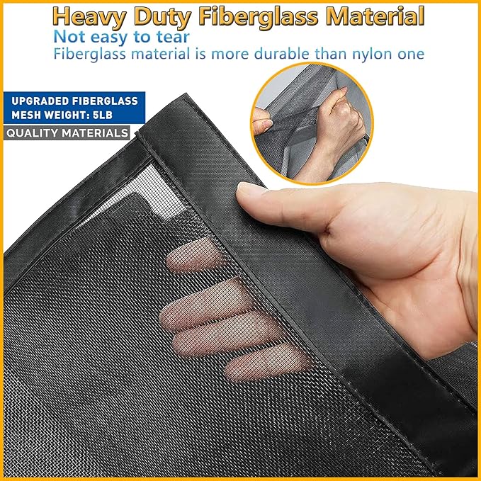 Garage Door Screen for 2 Car Garage 16x7 FT - Magnetic Retractable Fiberglass Mesh 16x7ft & Heavy Duty Weighted Bottom, Include Screws & Repair Patches - Easy Assembly for Patio Workshop Gym