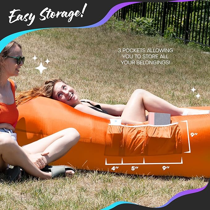 Nevlers 2 Pack Inflatable Loungers Air Sofa Couch | Perfect for Beach Chair Camping Chairs or Portable Hammock |Travel Bag Pouch, Pegs & 3 Pockets| Movie Seating & Camping Accessories Blow Up Lounger