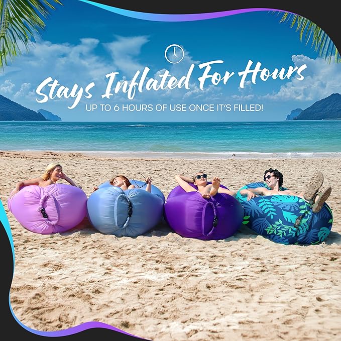 Nevlers Inflatable Lounger | 210T Polyester Inflatable Chair | No-Pump Blow Up Couch | Camping Couch Air Sofa Bed w/ 450 lbs. Cap., Pockets & Matching Bag | Use as Inflatable Couch for Adults & Kids