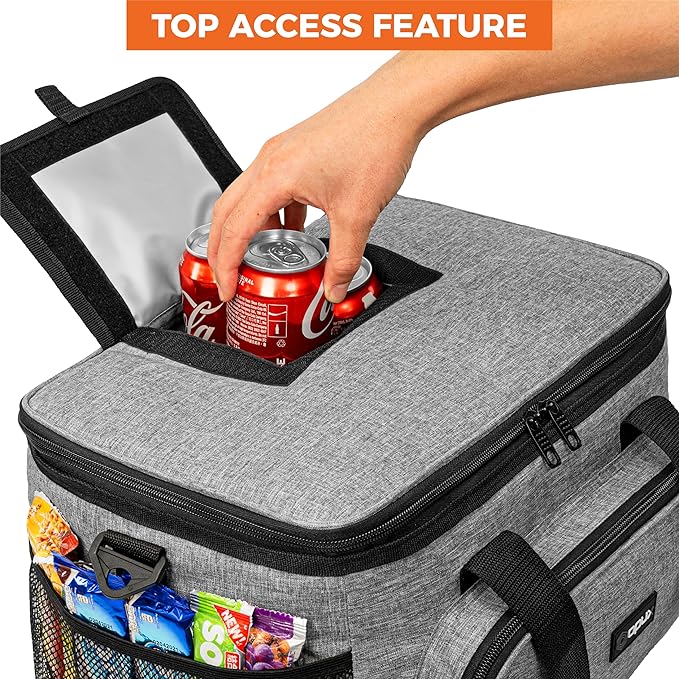 OPUX Soft Cooler Bag, Insulated Collapsible Lunch Cooler Tote for Men Work Camping Beach Travel, Portable Soft Sided Leakproof Waterproof Large Lunch Bag Box with Shoulder Strap 40 Cans, Heather Gray