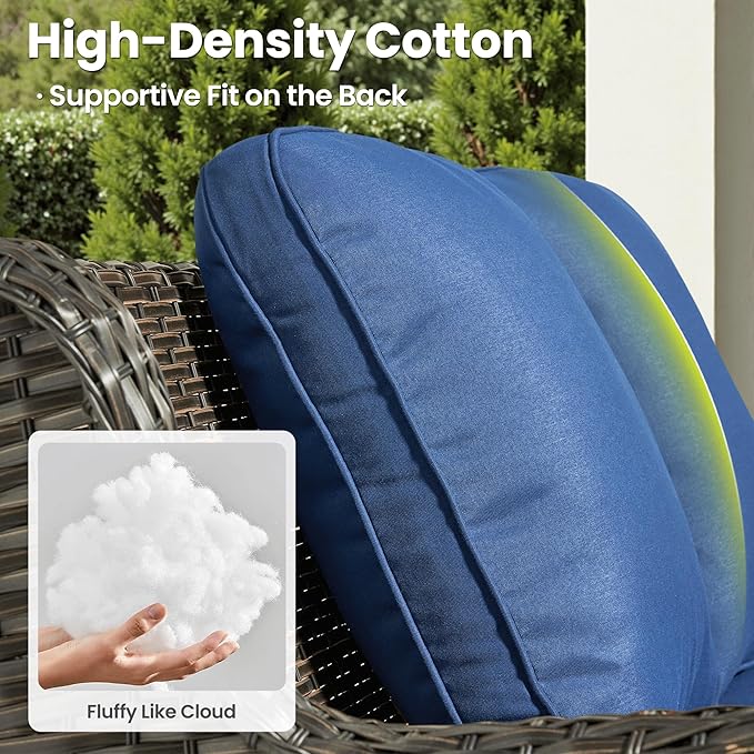 ovios 8 Pieces Patio Furniture Set, Outdoor Wicker Sofas with 2 Chairs, 4 Ottomans and Comfy Cushions, All Weather High Back Couch Set for Deck Porch, Brown Rattan, Navy Blue